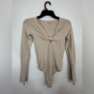 Free People Intimately Ribbed Bodysuit in Beige Size S